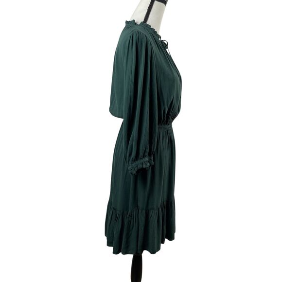 Knox Rose Women's Dress XS Green Tie Neck Tiered 3/4 Sleeve Boho Knee Length - Picture 5 of 11